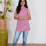 Hot pink cotton short kurti (attached sleeves)