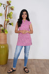 Hot pink cotton short kurti (attached sleeves)