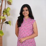 Hot pink cotton short kurti (attached sleeves)