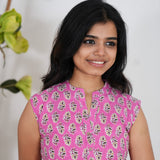 Hot pink cotton short kurti (attached sleeves)