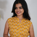 Sunflower cotton short kurti (attached sleeves)