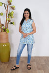 Powder blue cotton short kurti (attached sleeves)