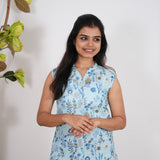 Powder blue cotton short kurti (attached sleeves)