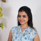 Powder blue cotton short kurti (attached sleeves)