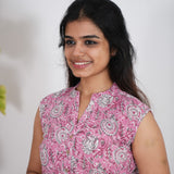 Powder pink cotton short kurti (attached sleeves)