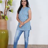 Cerulean cotton short kurti (attached sleeves)