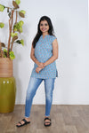 Cerulean cotton short kurti (attached sleeves)
