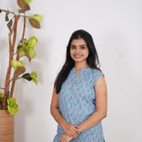 Cerulean cotton short kurti (attached sleeves)