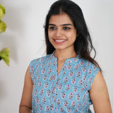 Cerulean cotton short kurti (attached sleeves)