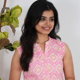 Blush pink cotton short kurti (attached sleeves)