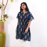 Dark blue paisley cotton short kaftan