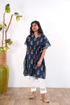 Dark blue paisley cotton short kaftan