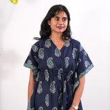 Dark blue paisley cotton short kaftan