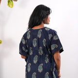 Dark blue paisley cotton short kaftan