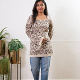 Beige cotton corset tassel kurti