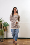 Beige cotton corset tassel kurti
