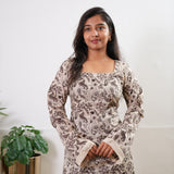 Beige cotton corset tassel kurti
