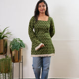 Olive green cotton corset tassel kurti