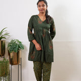 Olive green paisley cotton comfies