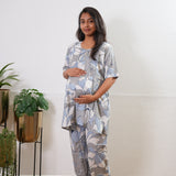 Grey and blue cotton maternity sleep wear