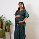 Peacock blue geometric cotton maternity nursing kaftan