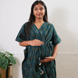 Peacock blue geometric cotton maternity nursing kaftan