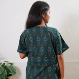 Peacock blue geometric cotton maternity nursing kaftan