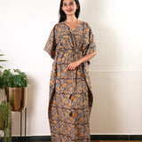 Chocolate hand block cotton kaftan