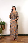 Chocolate hand block cotton kaftan