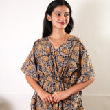 Chocolate hand block cotton kaftan