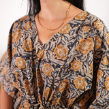 Chocolate hand block cotton kaftan