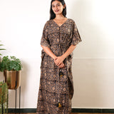 Brown hand block cotton kaftan