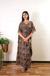 Brown hand block cotton kaftan