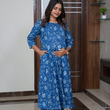 Vivid blue floral maternity nursing wear