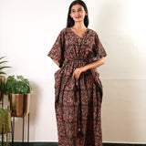 Red roses hand block cotton kaftan