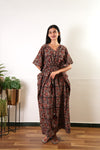Red roses hand block cotton kaftan