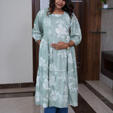 Pastel green hibiscus maternity nursing wear
