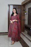 Deep maroon floral cotton suit set