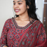 Deep maroon floral cotton suit set