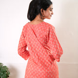 Peach v neck cotton short kurti