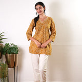Mustard v neck cotton short kurti