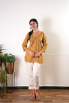 Mustard v neck cotton short kurti