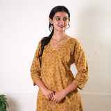 Mustard v neck cotton short kurti