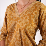 Mustard v neck cotton short kurti
