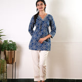 Midnight blue v neck cotton short kurti