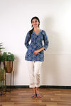 Midnight blue v neck cotton short kurti