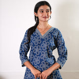 Midnight blue v neck cotton short kurti