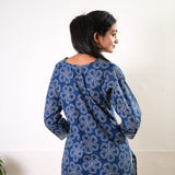 Midnight blue v neck cotton short kurti