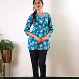 Turquoise cotton short kurti