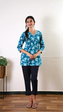 Turquoise cotton short kurti